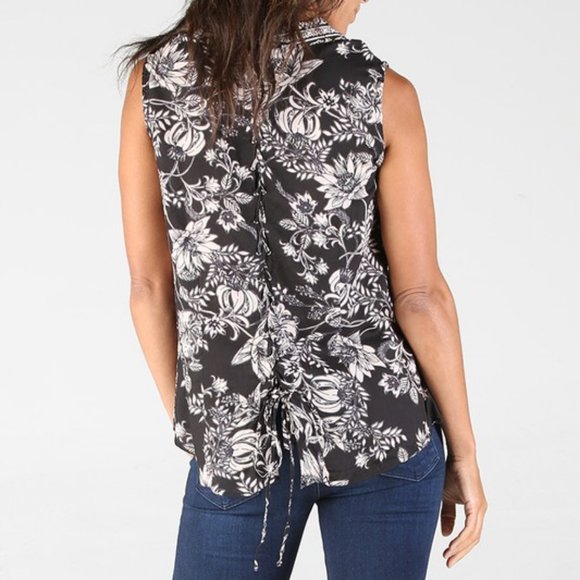 Button Down Floral Sleeveless Shirt with Collar - Picture 2 of 4